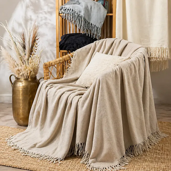 Çift Kişilik Akrilik Battaniye / Bej - 1