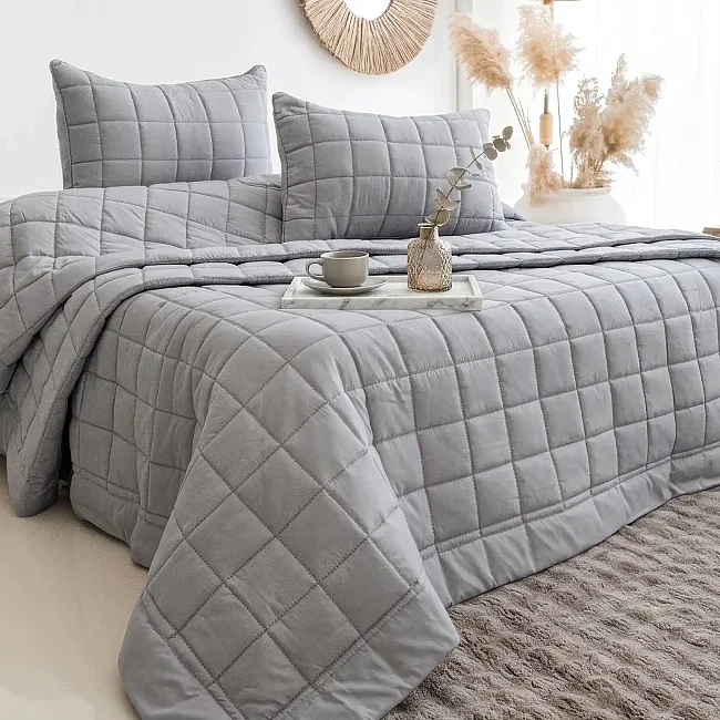 Alora Çift Kişilik Yatak Örtüsü Takımı / Gri - Zebra Casa