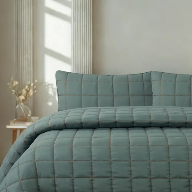 Alora Çift Kişilik Yatak Örtüsü Takımı / Yeşil - Zebra Casa (1)