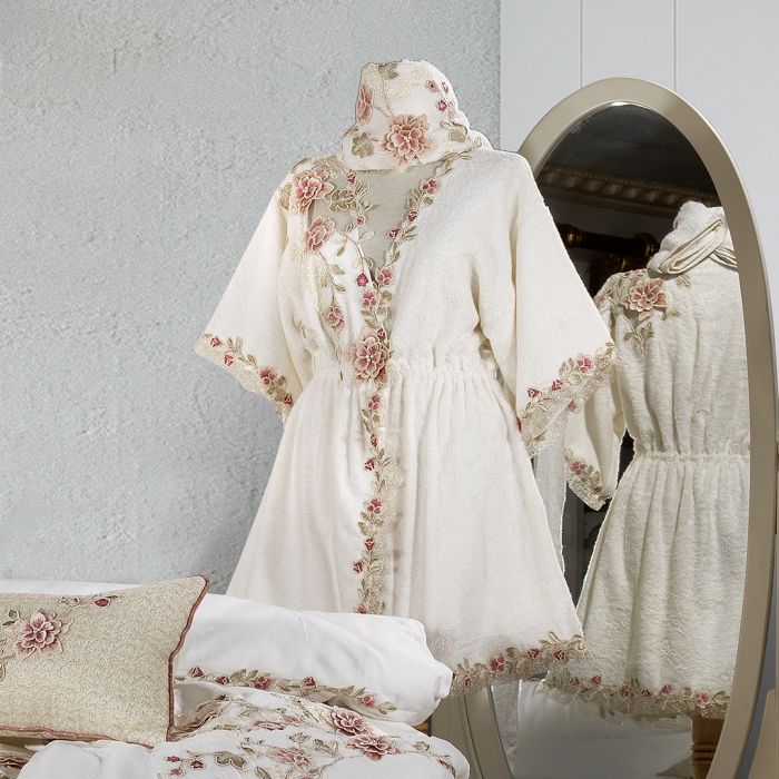 Azur Kadın Bordo Balayı Bornoz Seti - 1