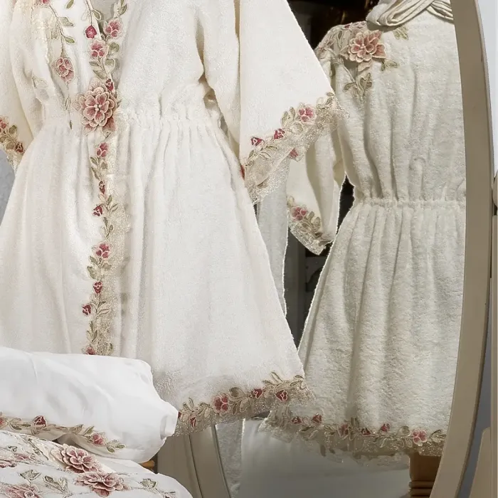 Azur Kadın Bordo Balayı Bornoz Seti - 3