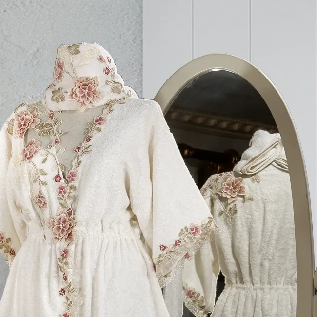 Azur Kadın Bordo Balayı Bornoz Seti - 4