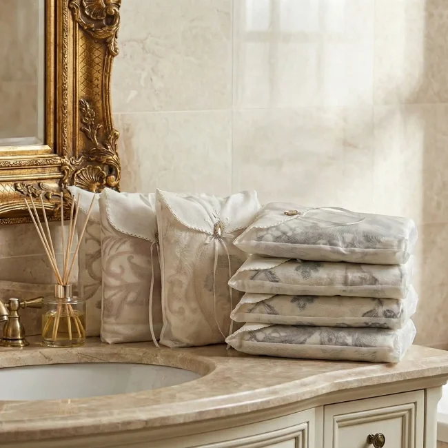 Azur Çeyizlik Keseli Havlu / Cappuccino-Bordo - 3