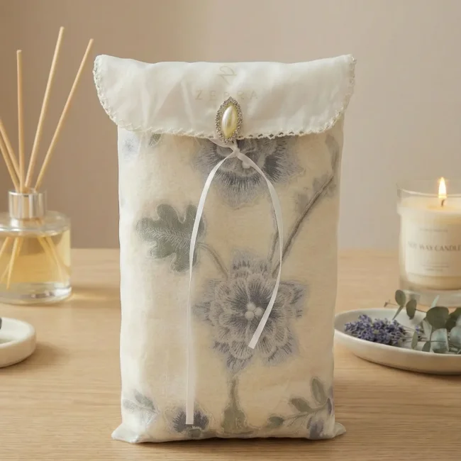 Azur Çeyizlik Keseli Havlu / Krem-Lacivert - Zebra Casa (1)