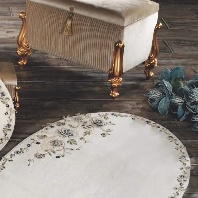 Azur İkili Oval Paspas Takımı Krem/Lacivert - Zebra Casa (1)