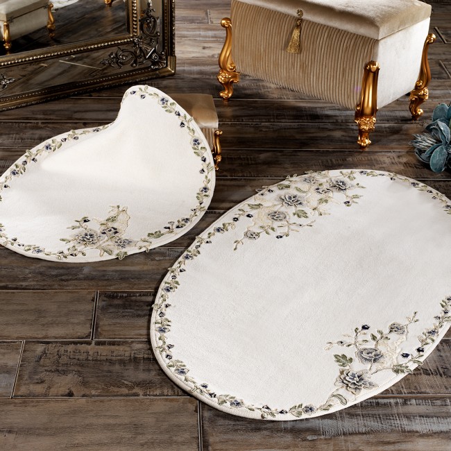 Azur İkili Oval Paspas Takımı Krem/Lacivert - 1