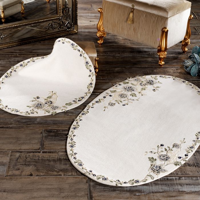 Azur İkili Oval Paspas Takımı Krem/Lacivert - 1