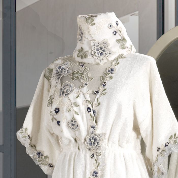 Azur Kadın Krem-Lacivert Balayı Bornoz Seti - 2