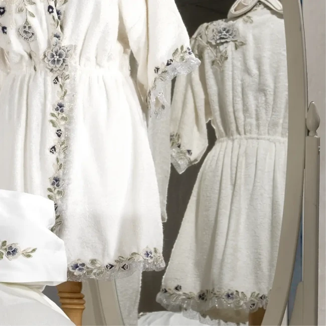 Azur Kadın Krem-Lacivert Balayı Bornoz Seti - 3