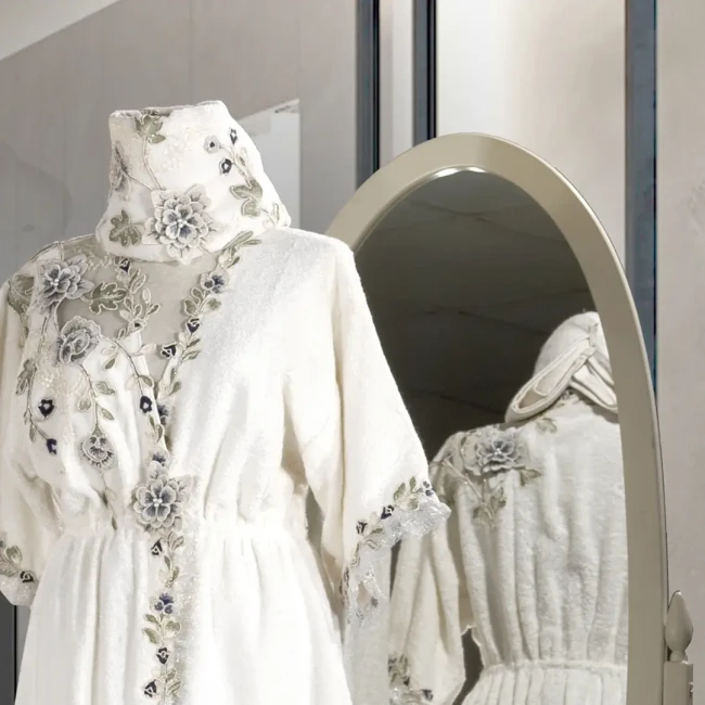 Azur Kadın Krem-Lacivert Balayı Bornoz Seti - 4