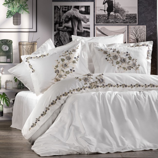 Azur Nevresim Takımı Krem / Lacivert - Zebra Casa