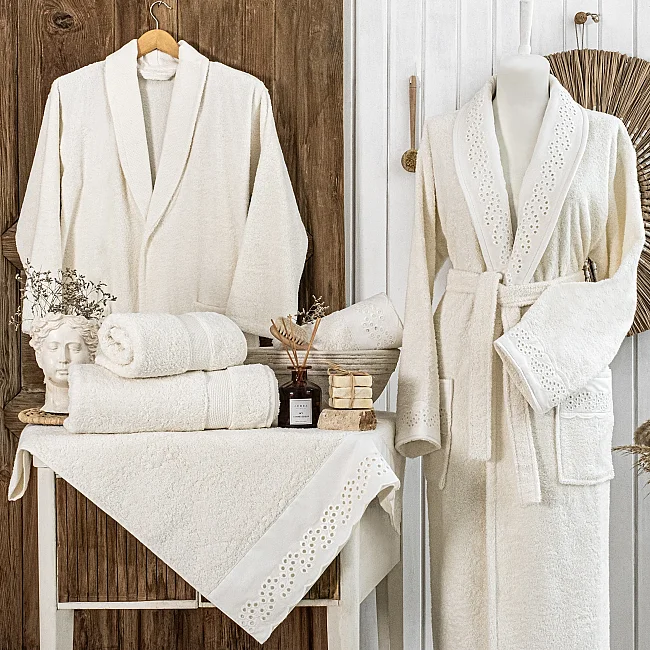 Berry 6 Parça Pamuk Brodeli Aile Bornoz Seti - Zebra Casa