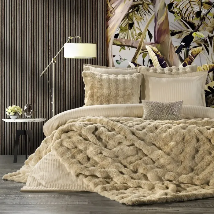 Bonny Çift Kişilik Nevresimli Yatak Örtüsü Seti / Bej - 1