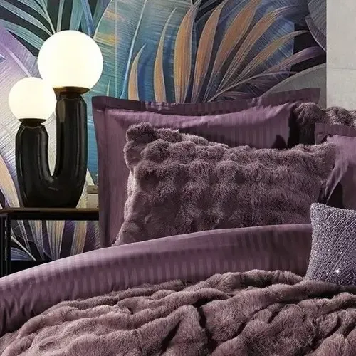 Bonny Çift Kişilik Nevresimli Yatak Örtüsü Seti / Mürdüm - Zebra Casa (1)