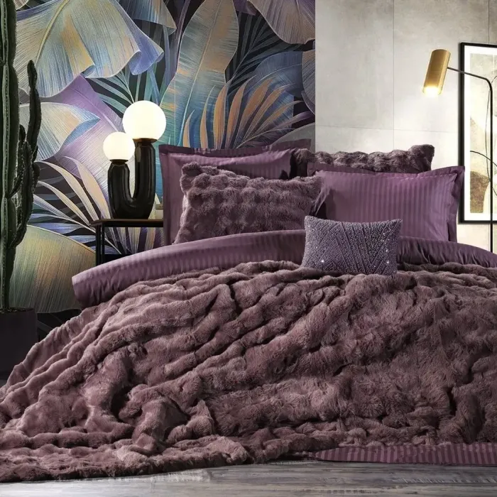 Bonny Çift Kişilik Nevresimli Yatak Örtüsü Seti / Mürdüm - 1