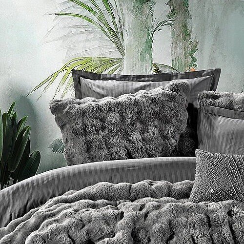 Bonny Kürk Yatak Örtüsü / Gri - Zebra Casa (1)