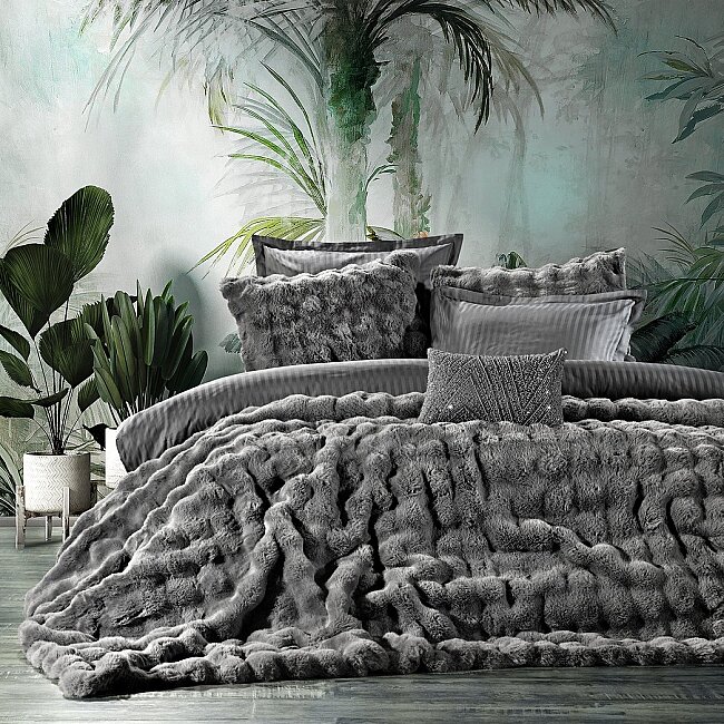 Bonny Kürk Yatak Örtüsü / Gri - Zebra Casa