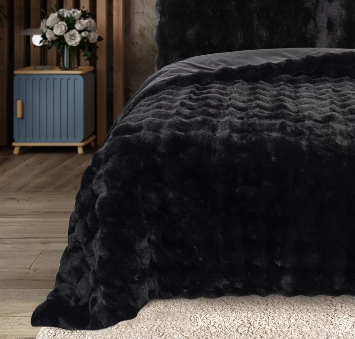 Bonny Kürk Yatak Örtüsü / Siyah - 3
