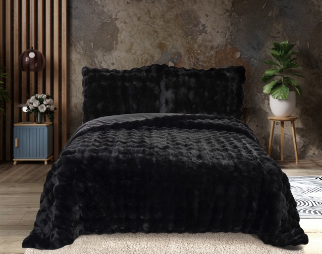 Bonny Kürk Yatak Örtüsü / Siyah 