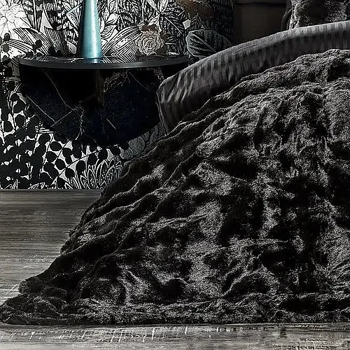 Bonny Kürk Yatak Örtüsü / Siyah - 4