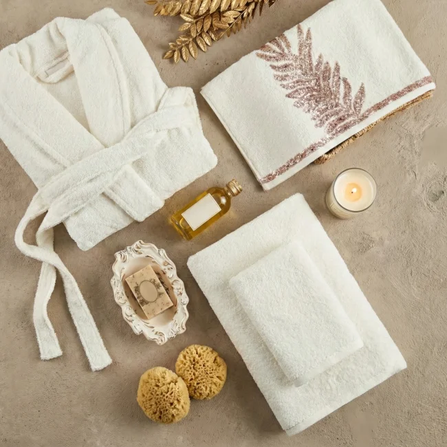 Caroline 6 Parça Bambu Aile Bornoz Seti / Krem - 4