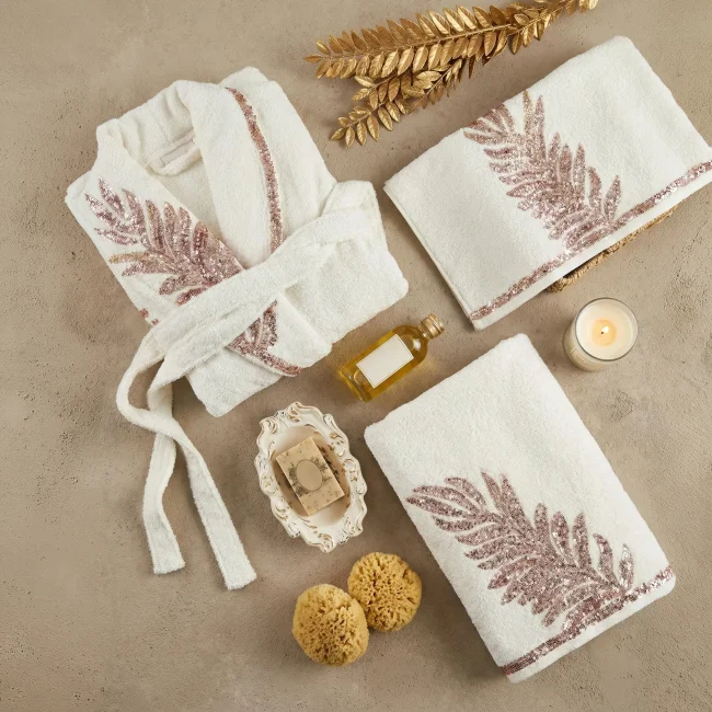 Caroline 6 Parça Bambu Aile Bornoz Seti / Krem - 1