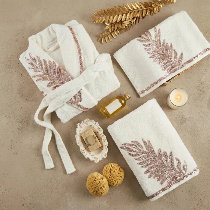 Caroline 6 Parça Bambu Aile Bornoz Seti / Krem - 1