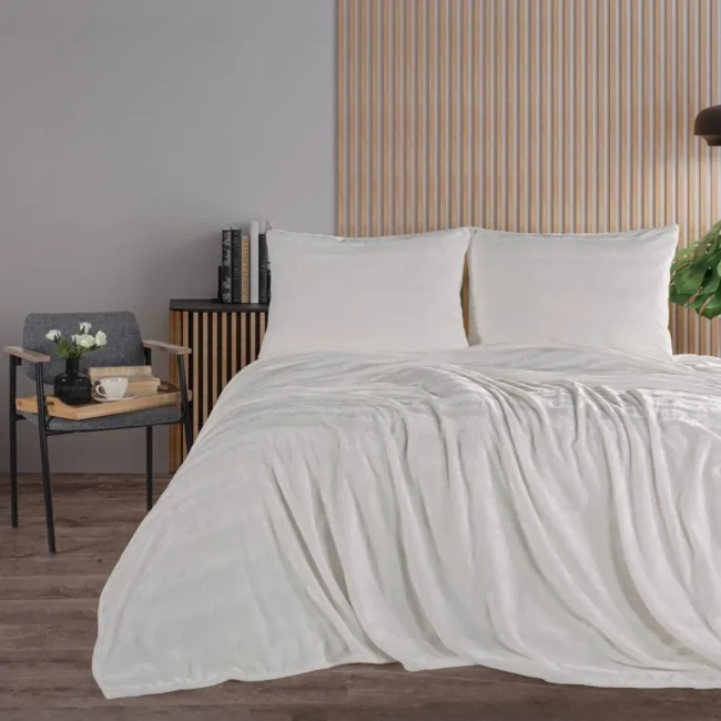 Cozy Tek Kişilik Battaniye Takımı / Krem