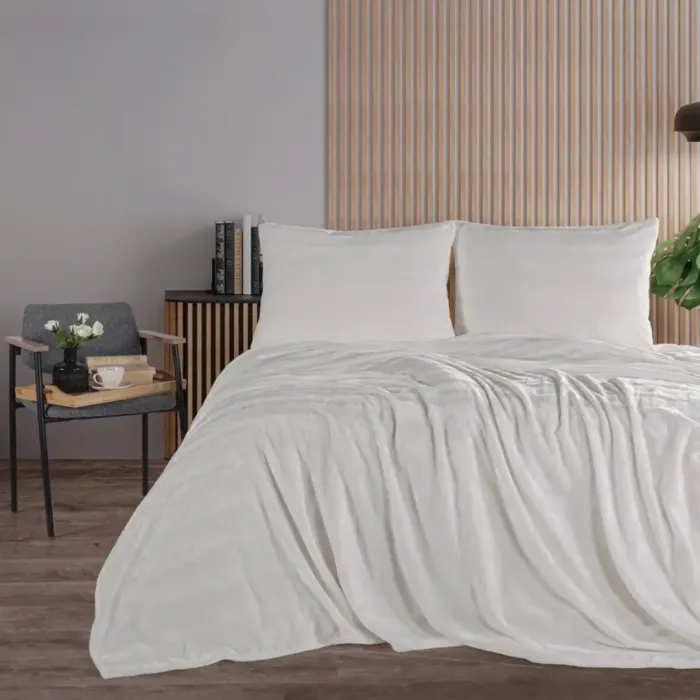 Cozy Tek Kişilik Battaniye Takımı / Krem - 1