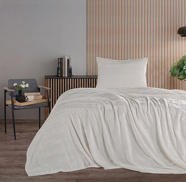 Cozy Tek Kişilik Battaniye Takımı / Krem