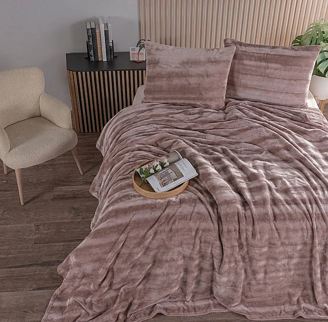 Cozy Tek Kişilik Battaniye Takımı / Pudra