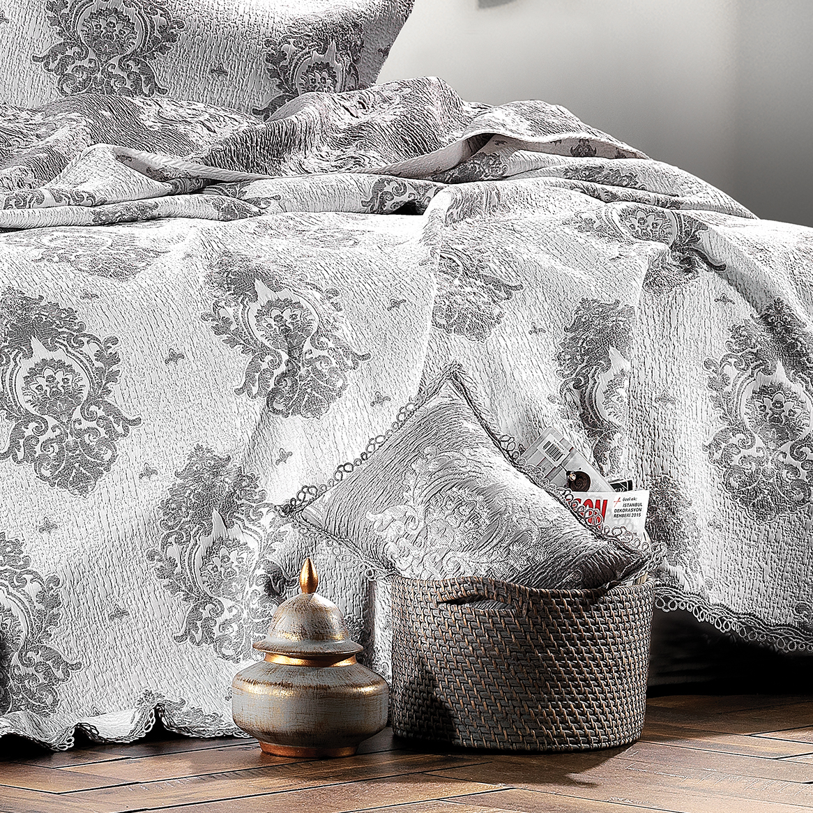 Damask Yatak Örtüsü Füme All Days Setler, Fırsat Reyonu Zebra Casa