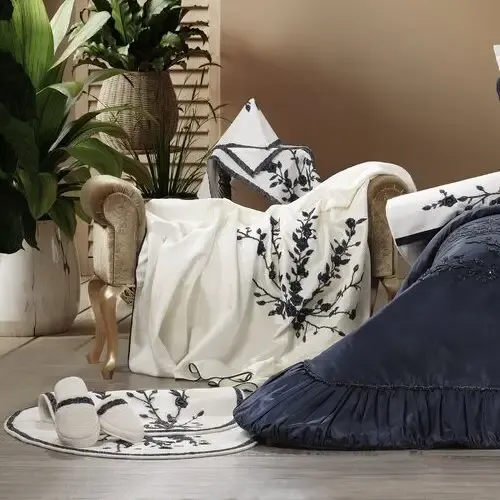 Elenor 23 Parça Premium Çeyiz Yatak Seti / Lacivert - 5