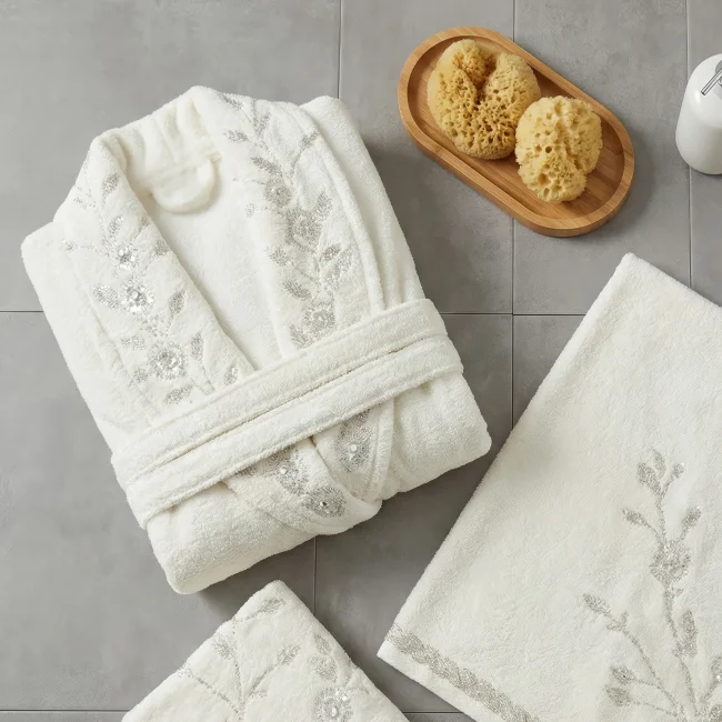 Elenor 6 Parça Bambu Aile Bornoz Seti / Krem - 3