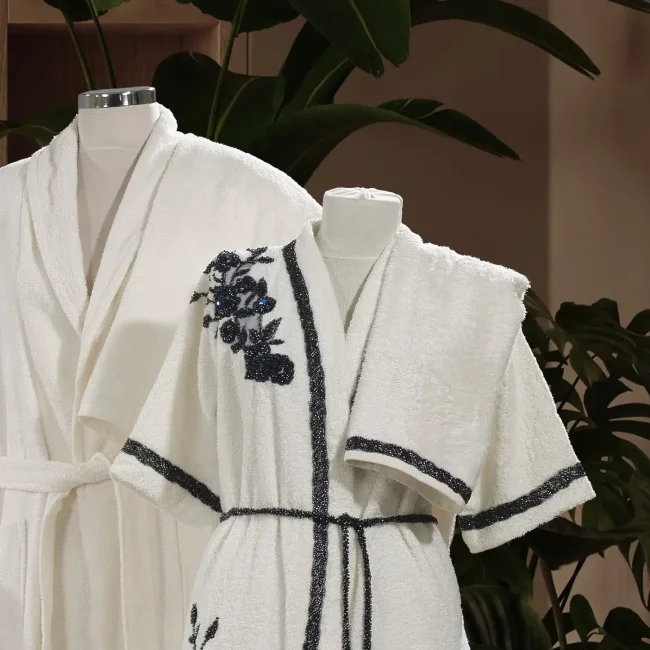 Elenor Kadın Balayı Bornoz Seti / Lacivert S/XS - Zebra Casa (1)