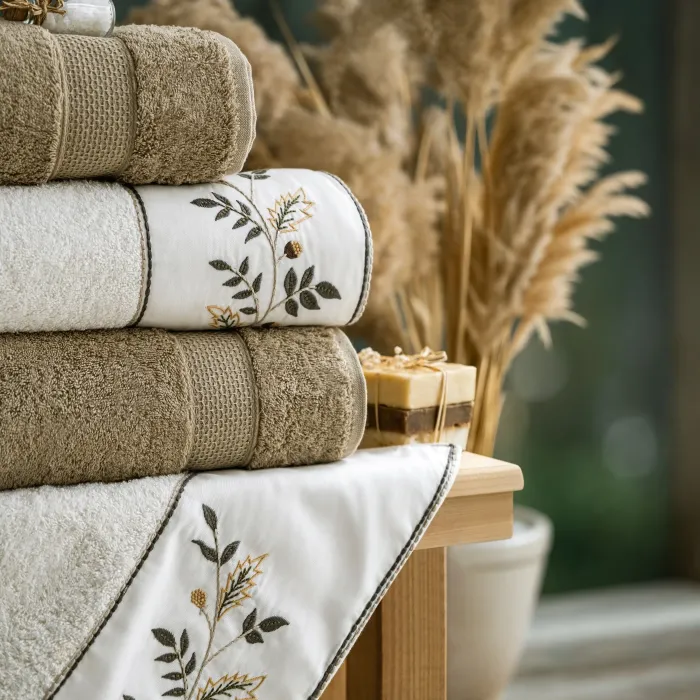 Flame 6 Parça Pamuk Nakışlı Aile Bornoz Seti - 4