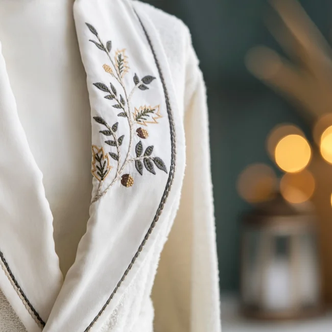 Flame 6 Parça Pamuk Nakışlı Aile Bornoz Seti - 3