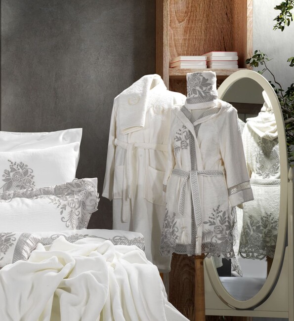 Flora Balayı Bornozu / Gri - Zebra Casa