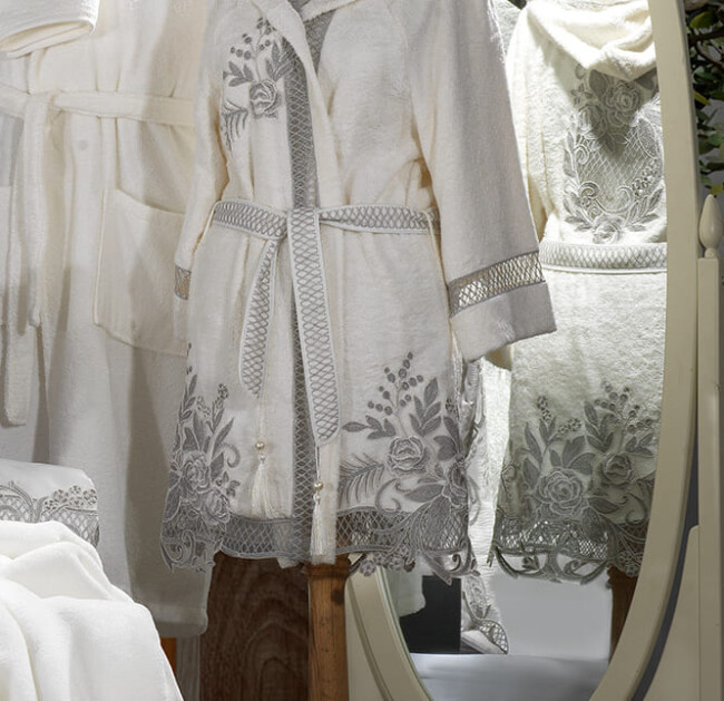 Flora Balayı Bornozu / Gri - 3