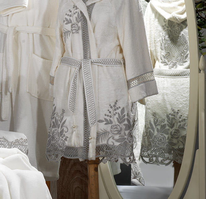 Flora Balayı Bornozu / Gri - 3