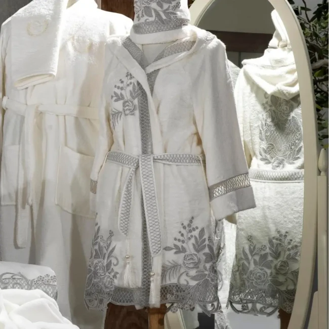 Flora Balayı Bornozu / Gri - 4