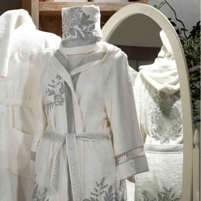 Flora Balayı Bornozu / Gri - 5