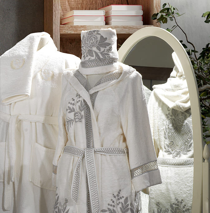 Flora Kadın Balayı Bornoz Seti / Gri - 2