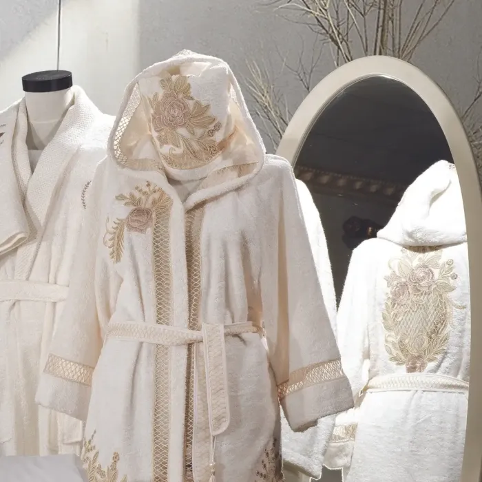 Flora Kadın Balayı Bornoz Seti / Krem-Capp - 2