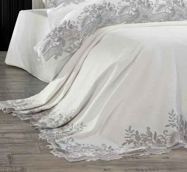 Flora Gri Çift Kişilik Pike Seti  - 3