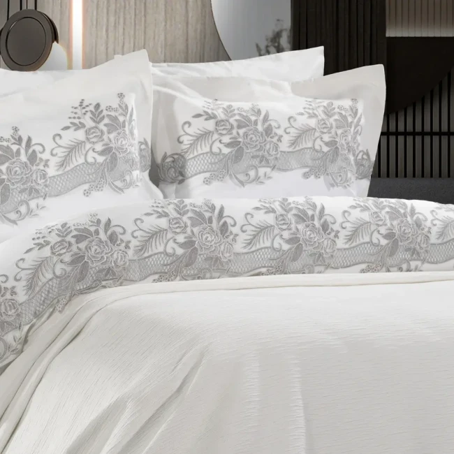 Flora Gri Çift Kişilik Pike Seti  - 4