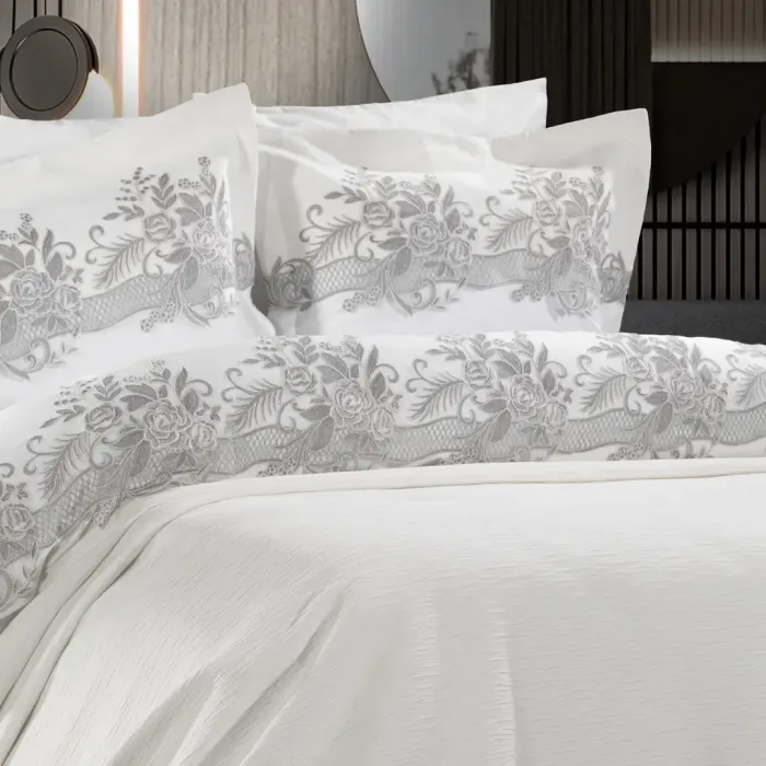 Flora Gri Çift Kişilik Pike Seti  - 4