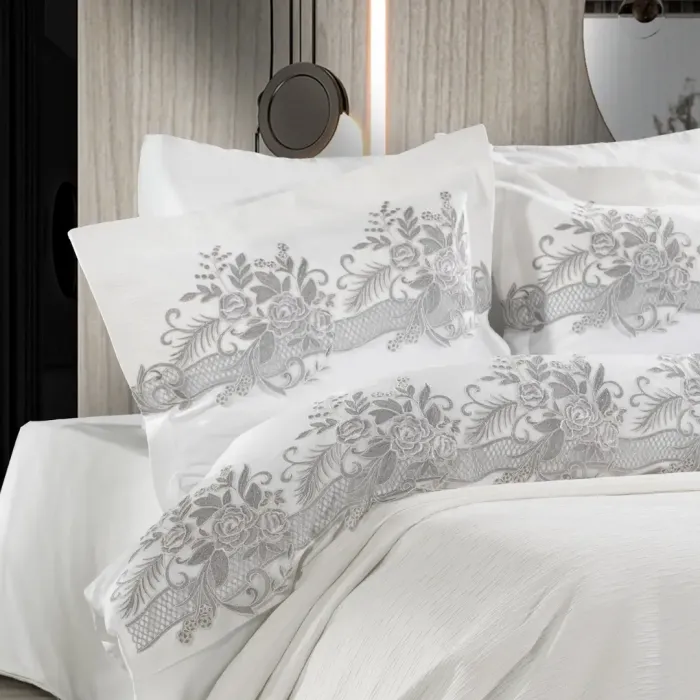 Flora Gri Çift Kişilik Pike Seti  - 5