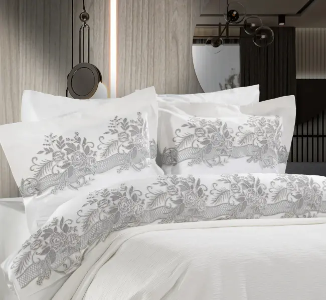 Flora Gri Çift Kişilik Pike Seti  - Zebra Casa (1)