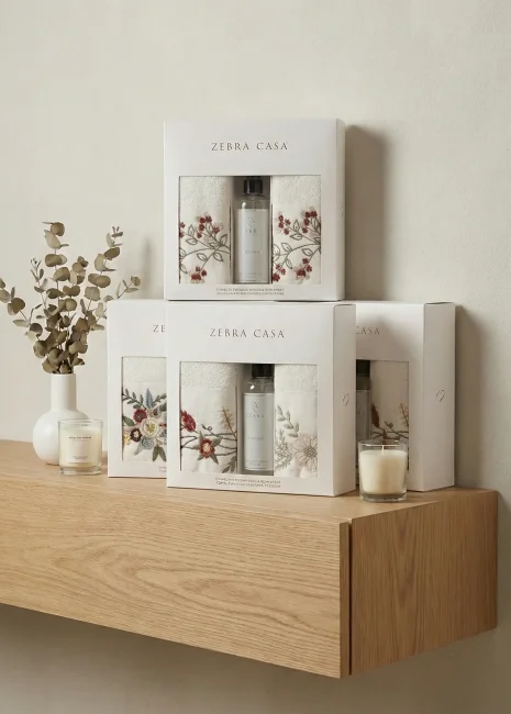 Flora Kokulu Havlu Seti / Gri - 5